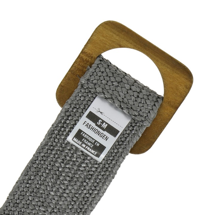 Women's belt elastic braided with wood buckle, Made in France, CHARLOTTE