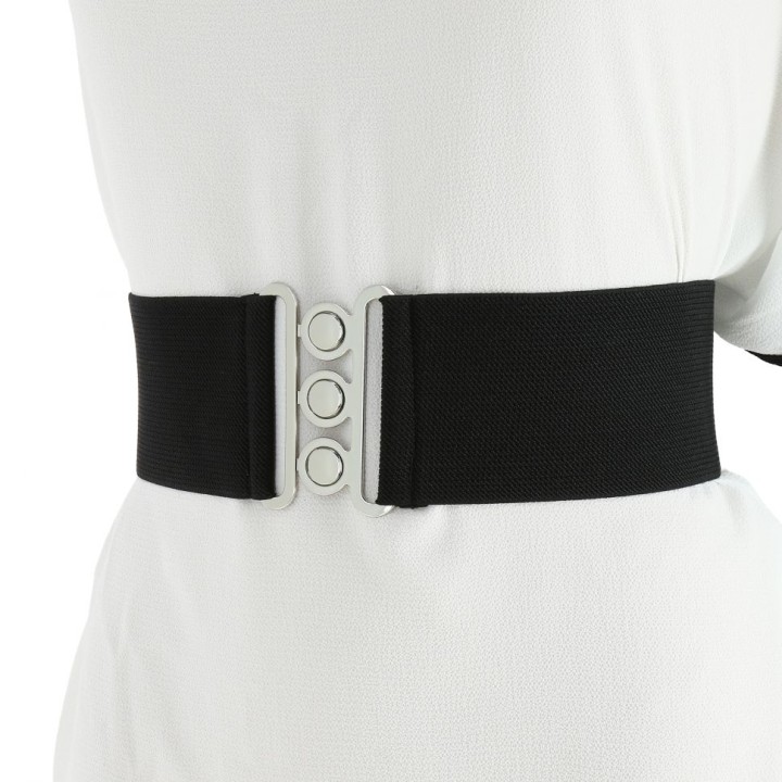 women's elastic wide belt with a 3-button buckle, GLORIA Made in France