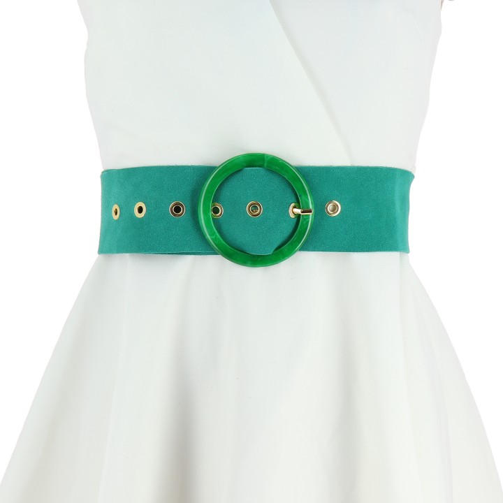 Wide women's belt in suede Made in FRANCE, ANETTE