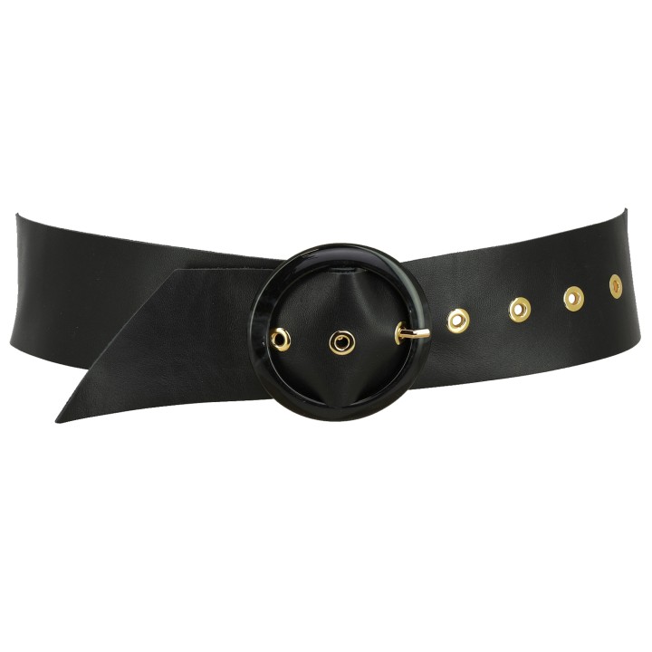 Wide women's belt in full-grain leather Made in France, ESTIENNE