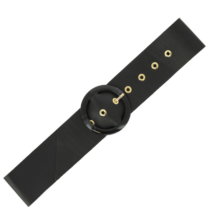 Wide women's belt in full-grain leather Made in France, ESTIENNE
