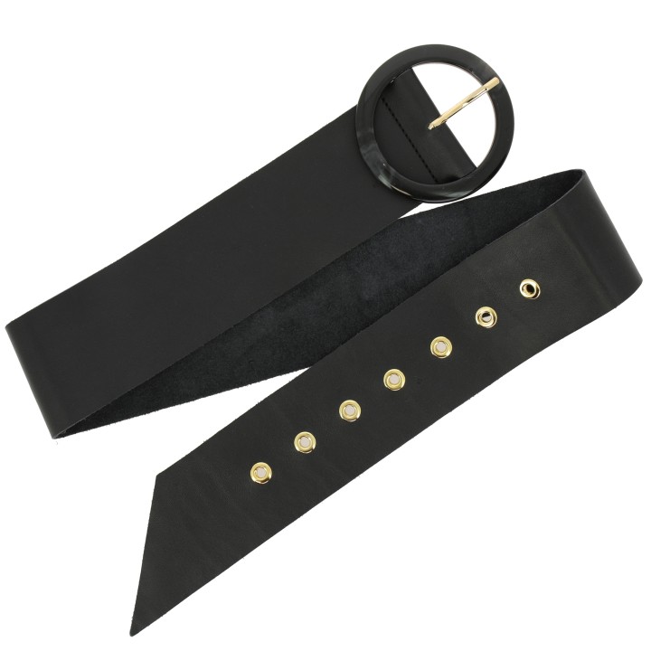 Wide women's belt in full-grain leather Made in France, ESTIENNE