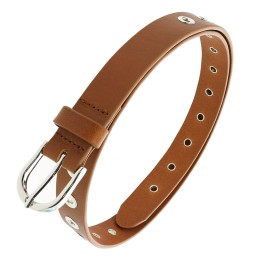 Women's belt leather with eyelets, vegetable-tanned, Made in France LIBBY