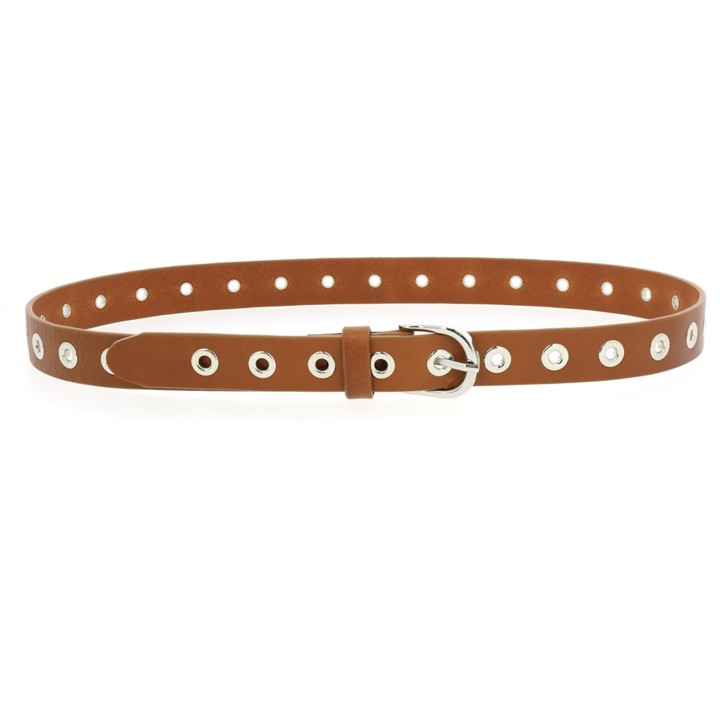 Women's belt leather with eyelets, vegetable-tanned, Made in France LIBBY