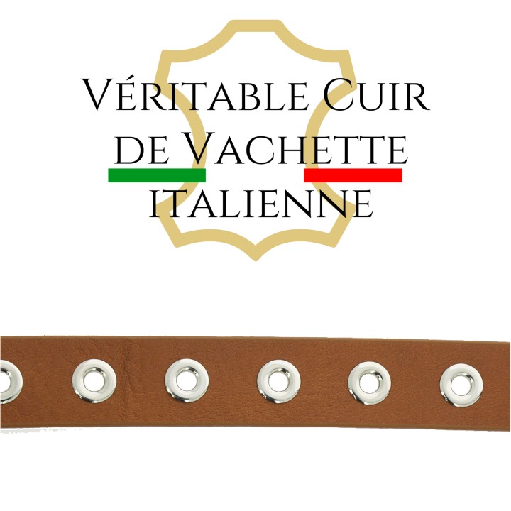 Ceinture femme Cuir à œillets, tannage végétale, fabriqué en France LIBBY