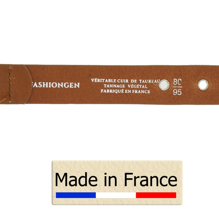 Women's belt leather with eyelets, vegetable-tanned, Made in France LIBBY